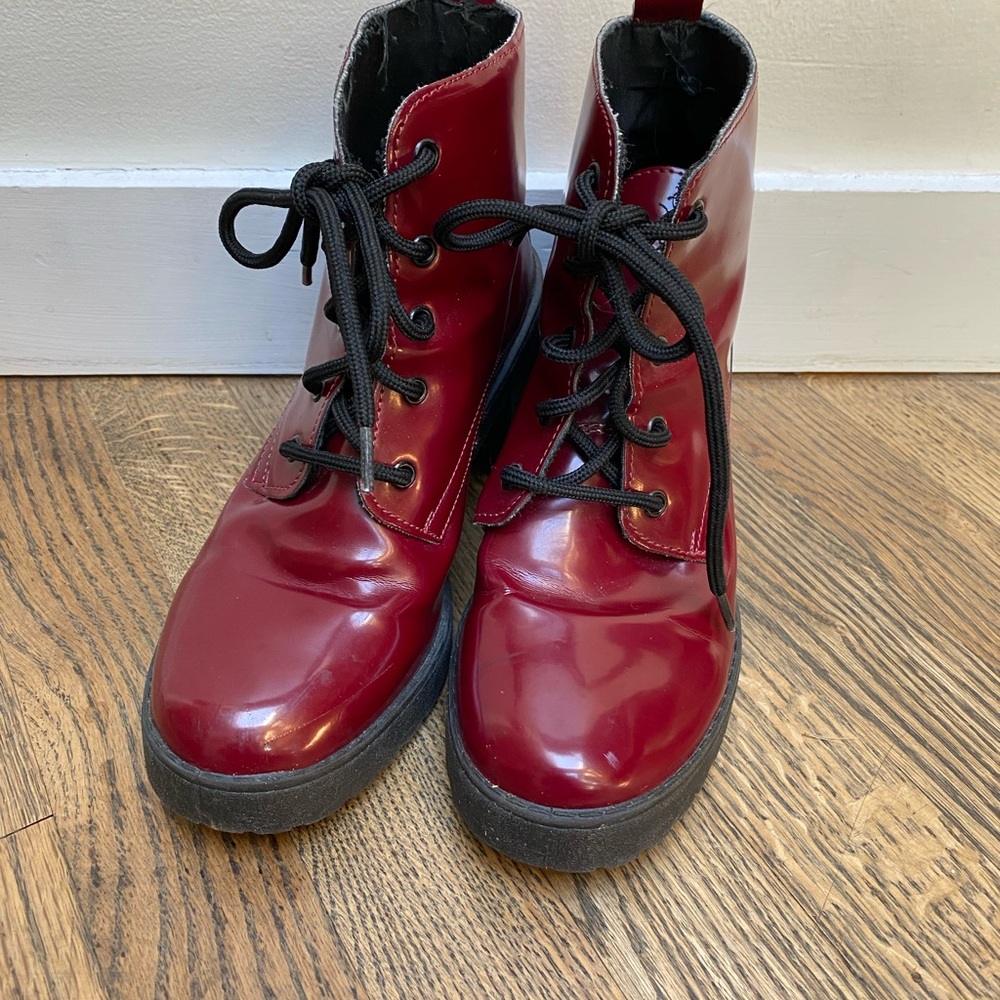 ASOS Burgundy Red Lace-Up Boots with chunky heel